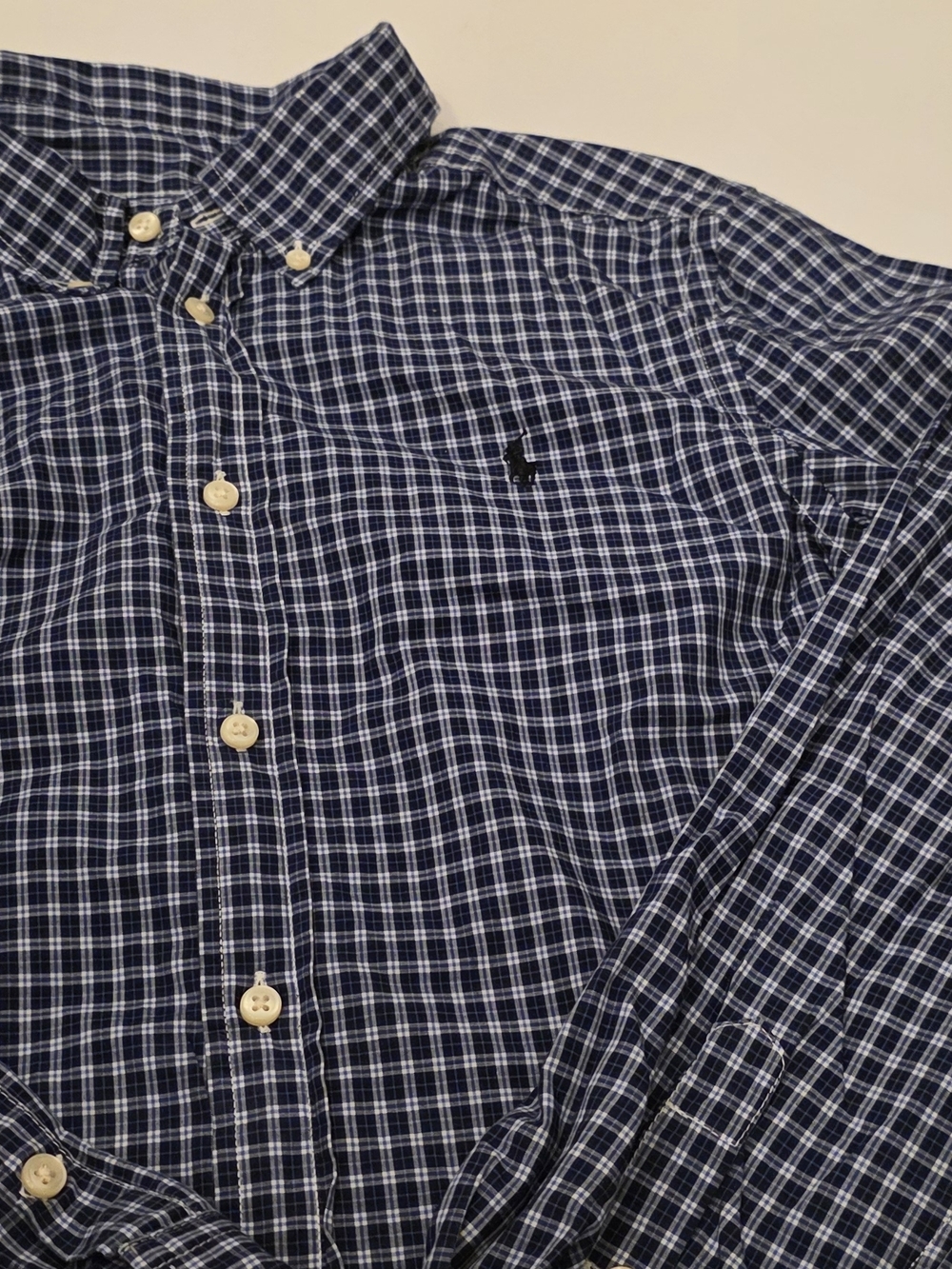 Ralph Lauren Navy and White Plaid Button-Down Shirt